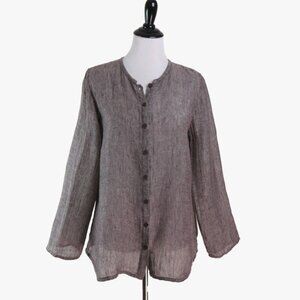 Eileen Fisher Size S Woven Linen Button Down Blouse Brown
